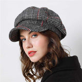Chapeau d'hiver à carreau Vintage mode octogonale