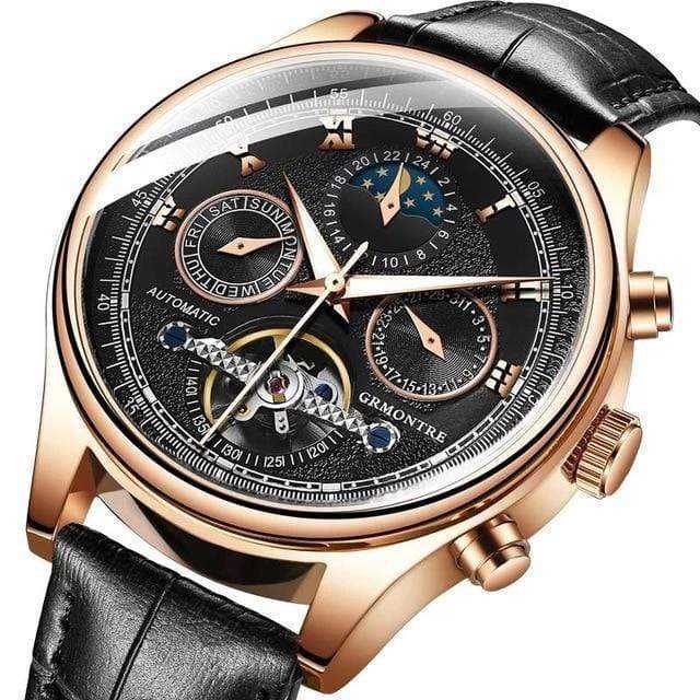 La boutique de la montre pour homme bracelet cuir G-8809 Rose Montre Classique Mécanique Hommes Automatique