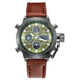 La boutique de la montre pour homme Montre Sport Homme Cuir Noir/vert Montre militaire bracelet cuir