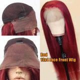 La boutique de la Perruque cheveux humains 18pouces / Rouge  13x4 Lace Perruque de cheveux humains avant dentelle 150% densité