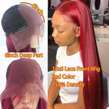 La boutique de la Perruque cheveux humains 18pouces / Rouge 13X6 Lace Perruque de cheveux humains avant dentelle 150% densité