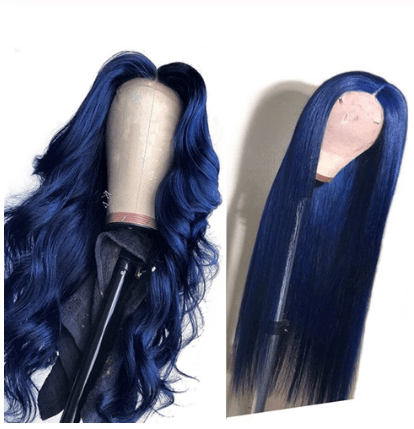 La boutique de la Perruque perruque de cheveux humain 18 pouces / 13x4 Perruque 150 Densité Perruque brésilienne frontale en dentelle bleu foncé
