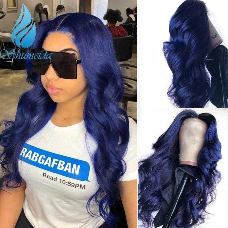 La boutique de la Perruque perruque de cheveux humain 20 pouces / 13x6 Perruque150 Densité Perruque brésilienne frontale en dentelle bleu foncé