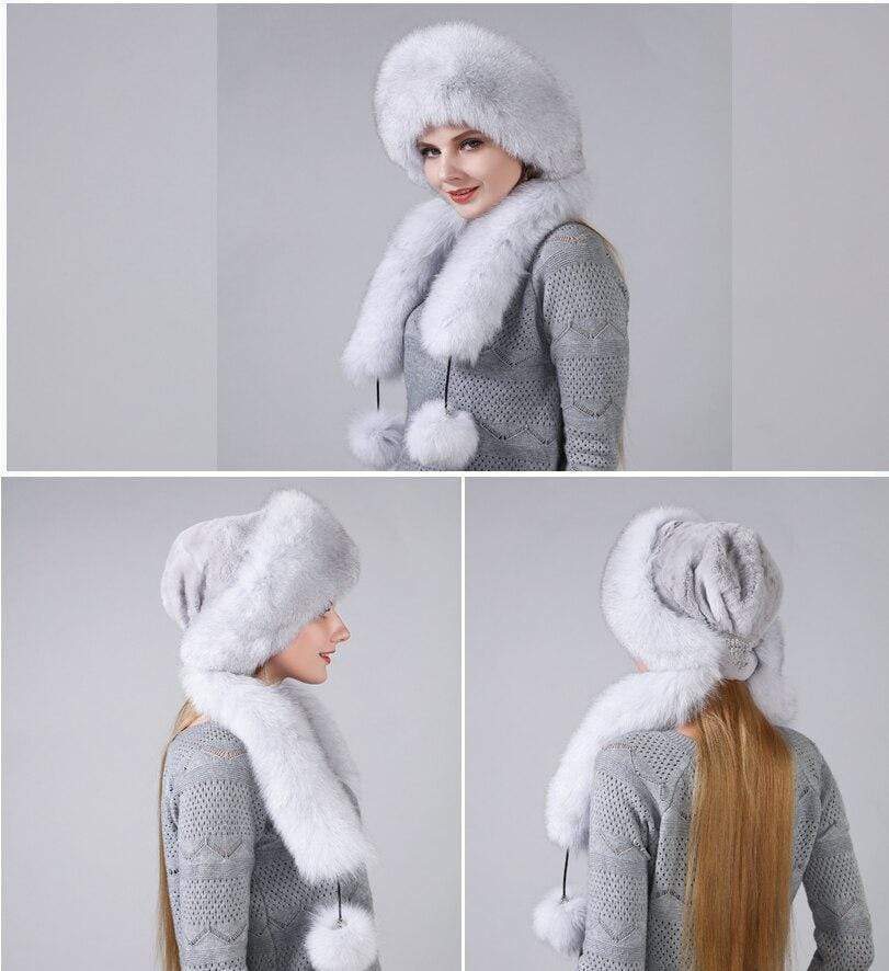 Bonnet d'hiver pour femme avec fourrure de renard naturelle