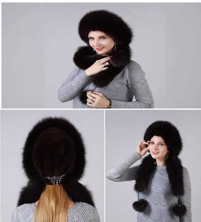 Bonnet d'hiver pour femme avec fourrure de renard naturelle