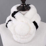 La boutique du chapeau Écharpe Blanc Noir / 65cm Écharpe femmes chaud 100% naturel véritable lapin rex fourrure