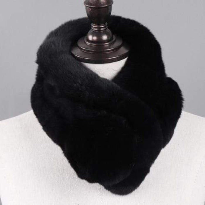 La boutique du chapeau Écharpe Noir / 65cm Écharpe femmes chaud 100% naturel véritable lapin rex fourrure