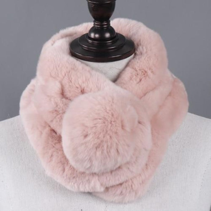 La boutique du chapeau Écharpe Rose Clair / 65cm Écharpe femmes chaud 100% naturel véritable lapin rex fourrure