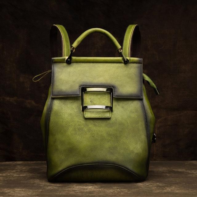 la Boutique du sac a dos Cuir véritable Vert Sac À Dos Véritable En Cuir Vintage