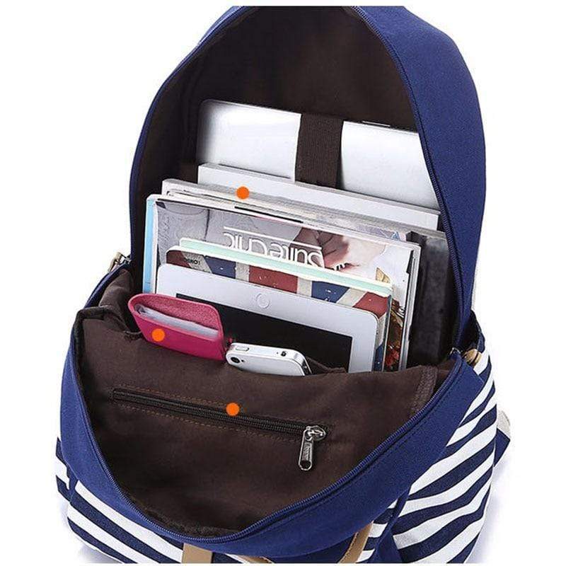 la Boutique du sac a dos Sac À Dos Sac D'école Rayures Élégant Toile USB Charge