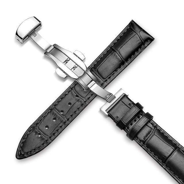 Montre femme bracelet en cuir Argent-Noir-A / 14mm Bracelet de montre en cuir