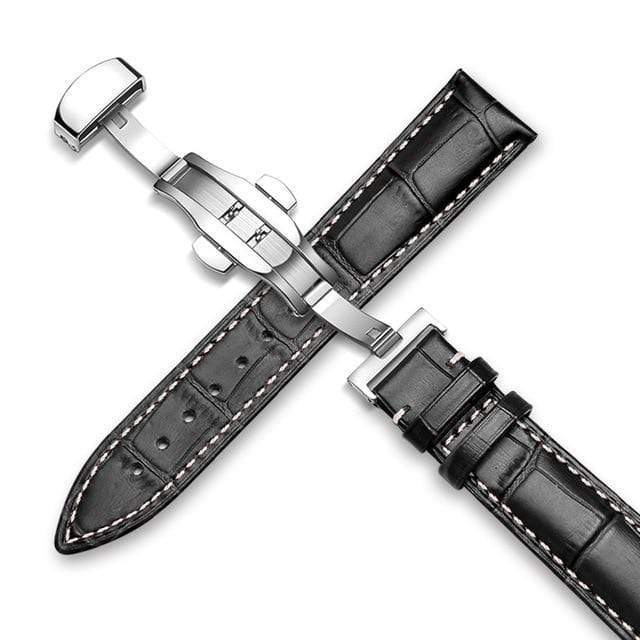 Montre femme bracelet en cuir Argent-Noir-A3 / 18mm Bracelet de montre en cuir