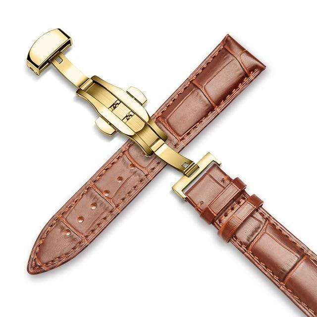 Montre femme bracelet en cuir Or-marron clair / 20mm Bracelet de montre en cuir
