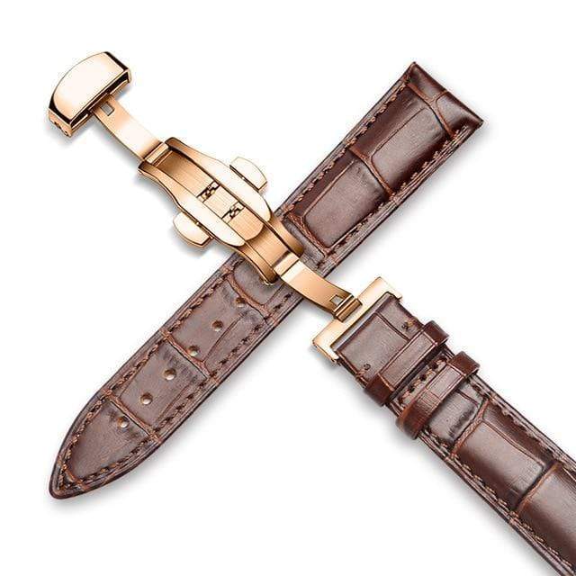 Montre femme bracelet en cuir Rose-marron / 17mm Bracelet de montre en cuir