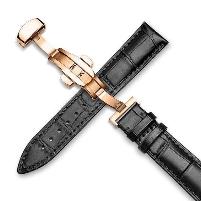 Montre femme bracelet en cuir Rose-Noir / 17mm Bracelet de montre en cuir