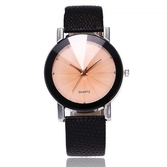 montre pour femme bracelet en cuir Noir/blanc Montre luxe décontractée bracelet cuir