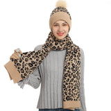 Multi-tendance Beige Ensemble Bonnet gants et écharpe imprimé léopard
