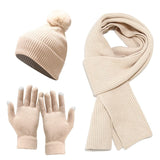 Multi-tendance Beige Ensemble  gants et écharpes, bonnet en laine épaisse