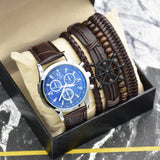 Multi-tendance Bleu/marron Coffret homme bracelets et montre