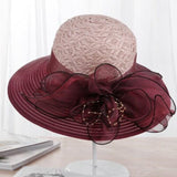 Multi-tendance Bordeaux / 56-58cm Chapeau élégant en fil de soie à fleurs