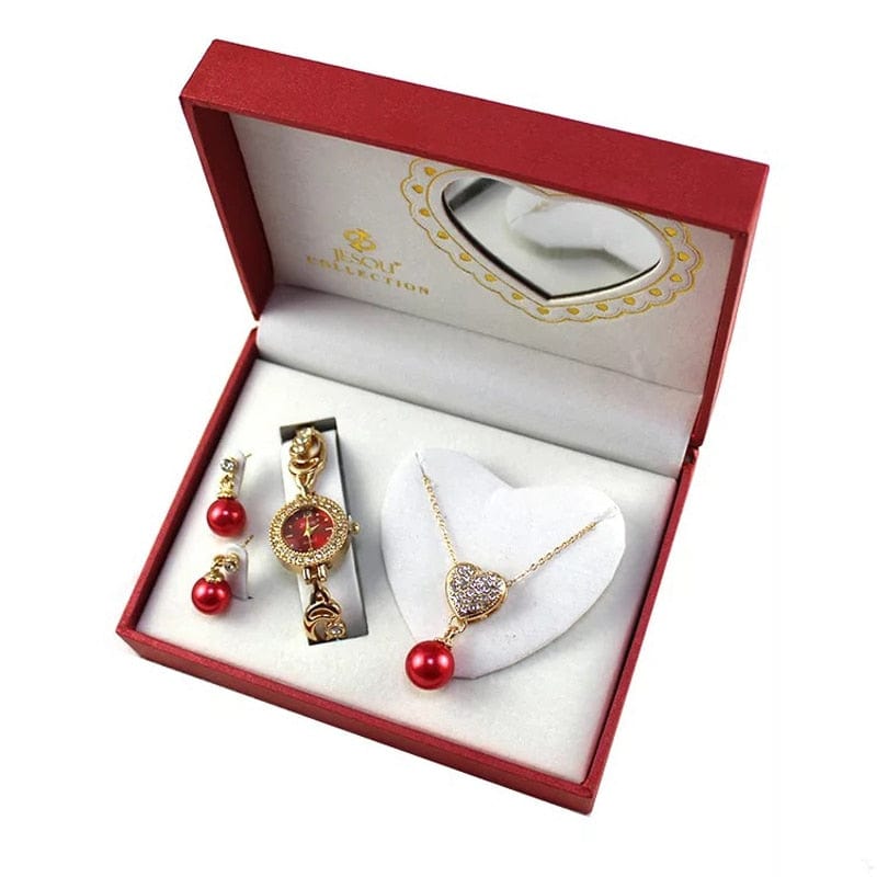 Coffret Cadeau Pour Femme Louis Vuitton Montre Bracelet Avec Collier et  Accessoires de Luxe Doré