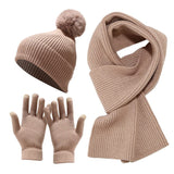Multi-tendance Khaki Ensemble  gants et écharpes, bonnet en laine épaisse