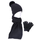 Multi-tendance Noir Ensemble bonnet et écharpe pour femme 3 pièces