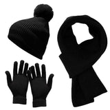 Multi-tendance Noir Ensemble  gants et écharpes, bonnet en laine épaisse