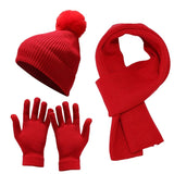 Multi-tendance Rouge Ensemble  gants et écharpes, bonnet en laine épaisse