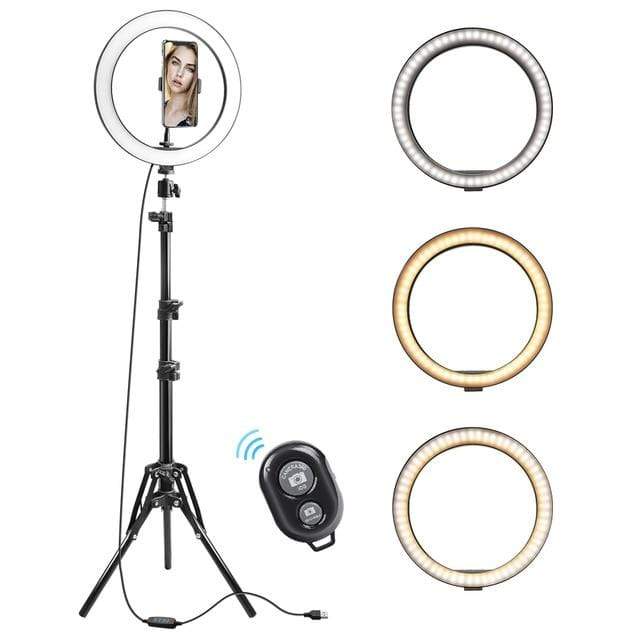 Multi-Tendance Selfie anneau lumière 10 Pouce bluetooth Selfie anneau lumière avec trépied et support pour téléphone