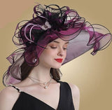 Multi-tendance Violet/rouge / M (56-58CM) chapeaux Fedora à grand bord en Organza