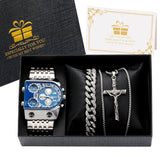 Multi-tendance Watch Gifts Set 3 Ensemble montre-Bracelet en Quartz doré et collier