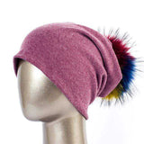 Bonnet et pompon multi-couleur