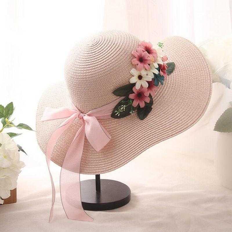 Chapeau De Paille Mode Large Bord Été Floral