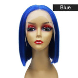 perruques et tissages humains Bleu / 16 pouces / 150% Perruque cheveux Humains 14 Couleurs